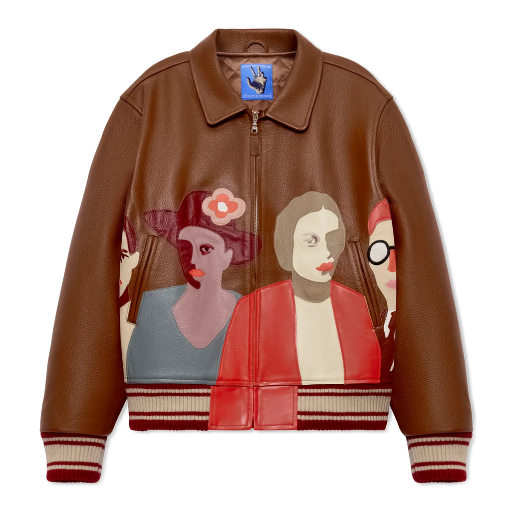 Kidsuper Patchwork Portraits Leather Varsity Jacket