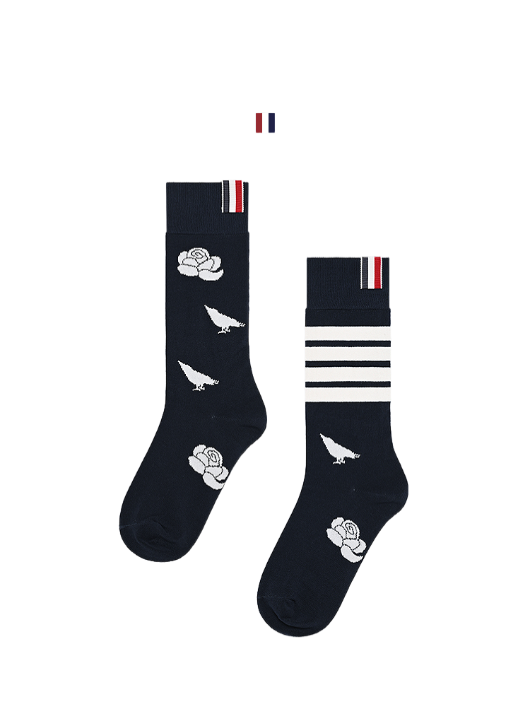 Flowery four-stripe socks
