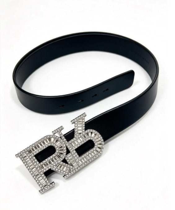 Rhinestone Letter Buckle Leather Belt Zinc Alloy Heavy Design Waist