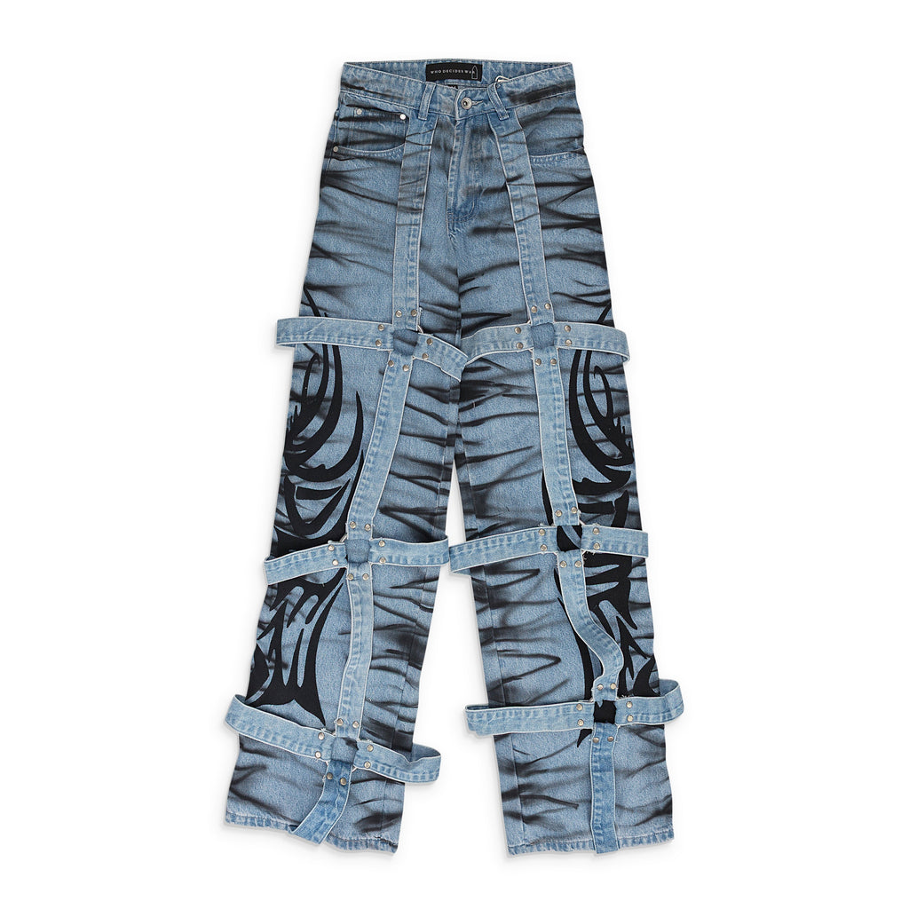 BLUE WINGED LOGO BONDAGE PANTS