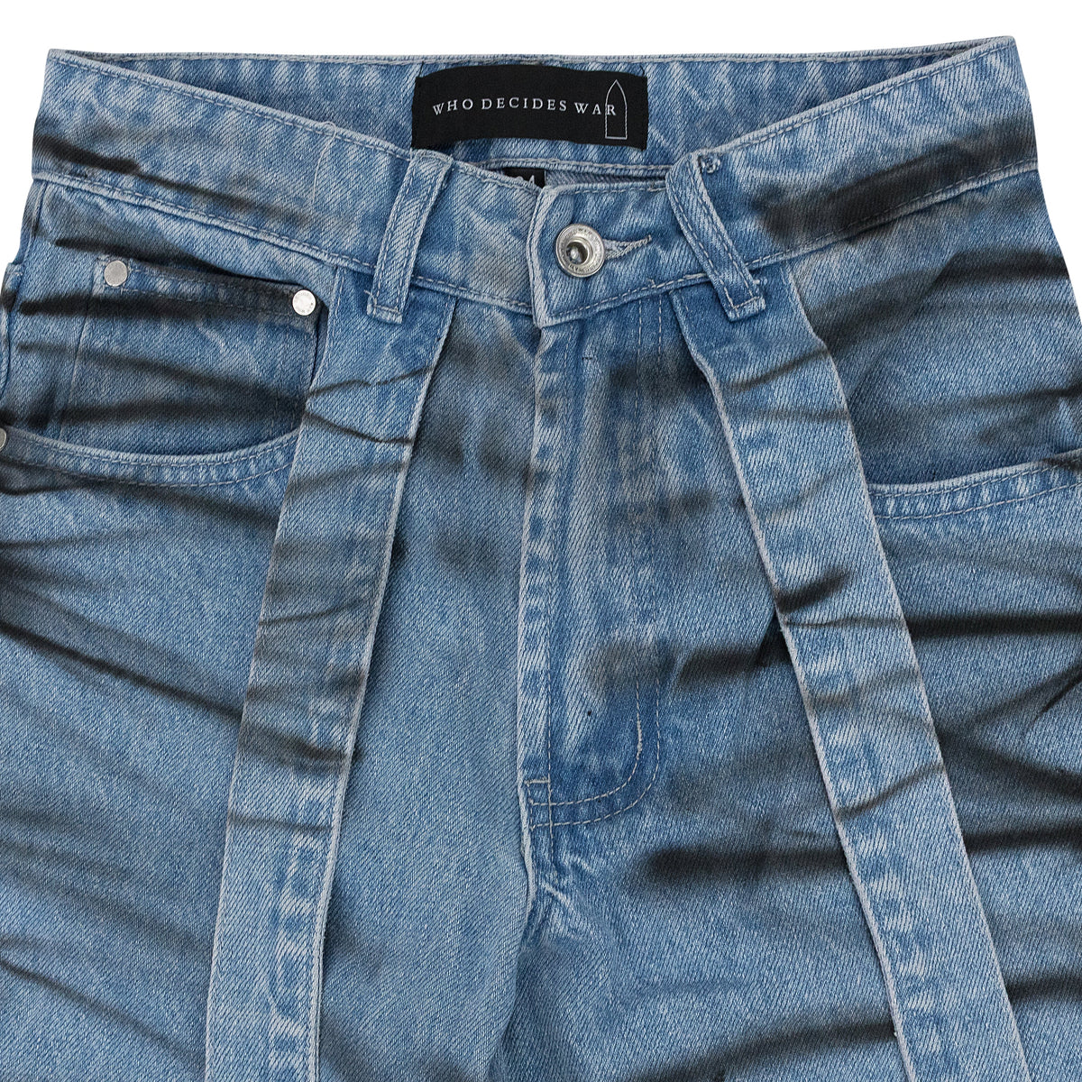 BLUE WINGED LOGO BONDAGE PANTS