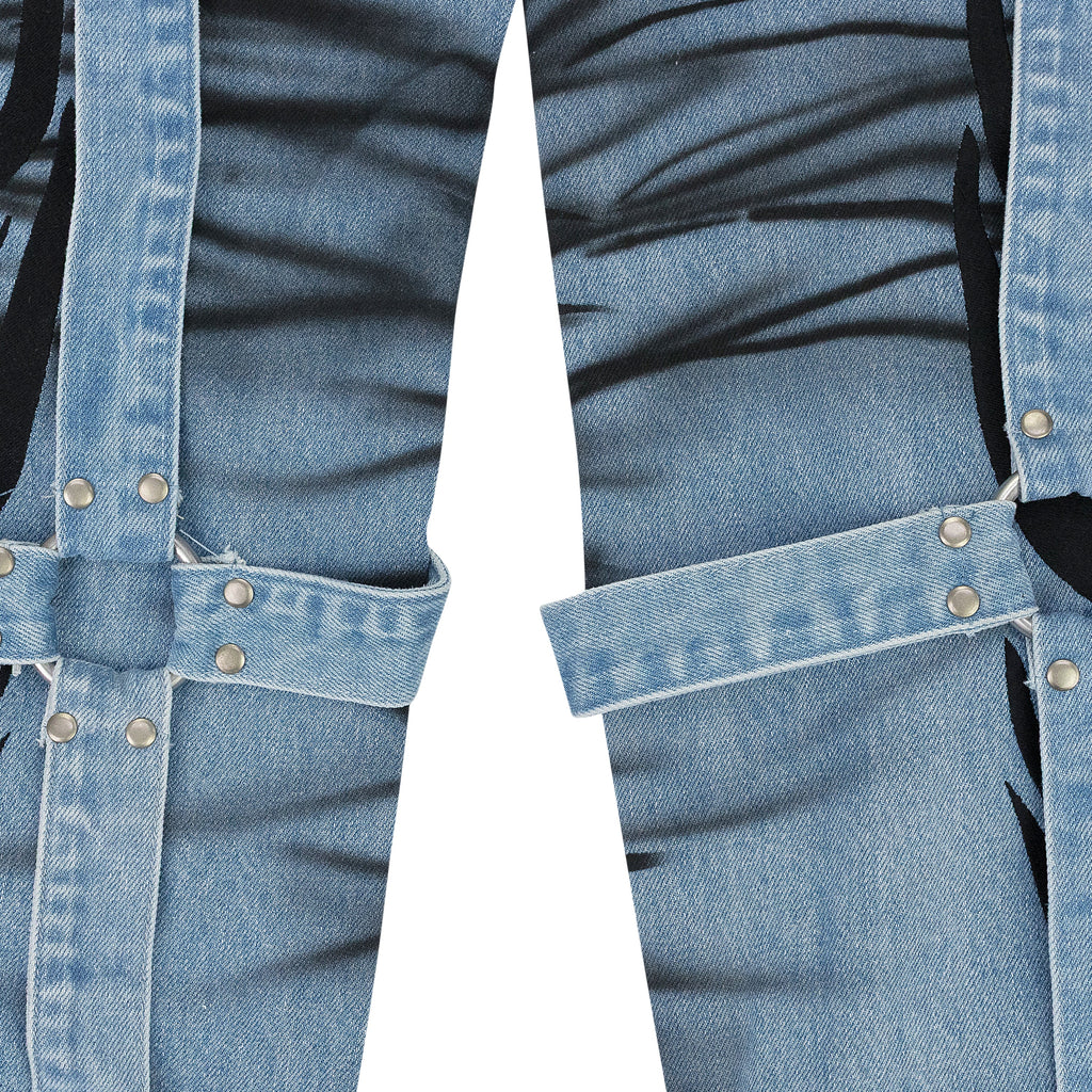 BLUE WINGED LOGO BONDAGE PANTS