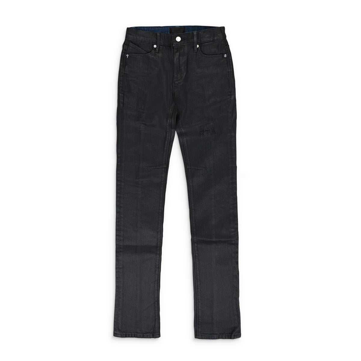 BLUE WAXED SKINNY JEANS