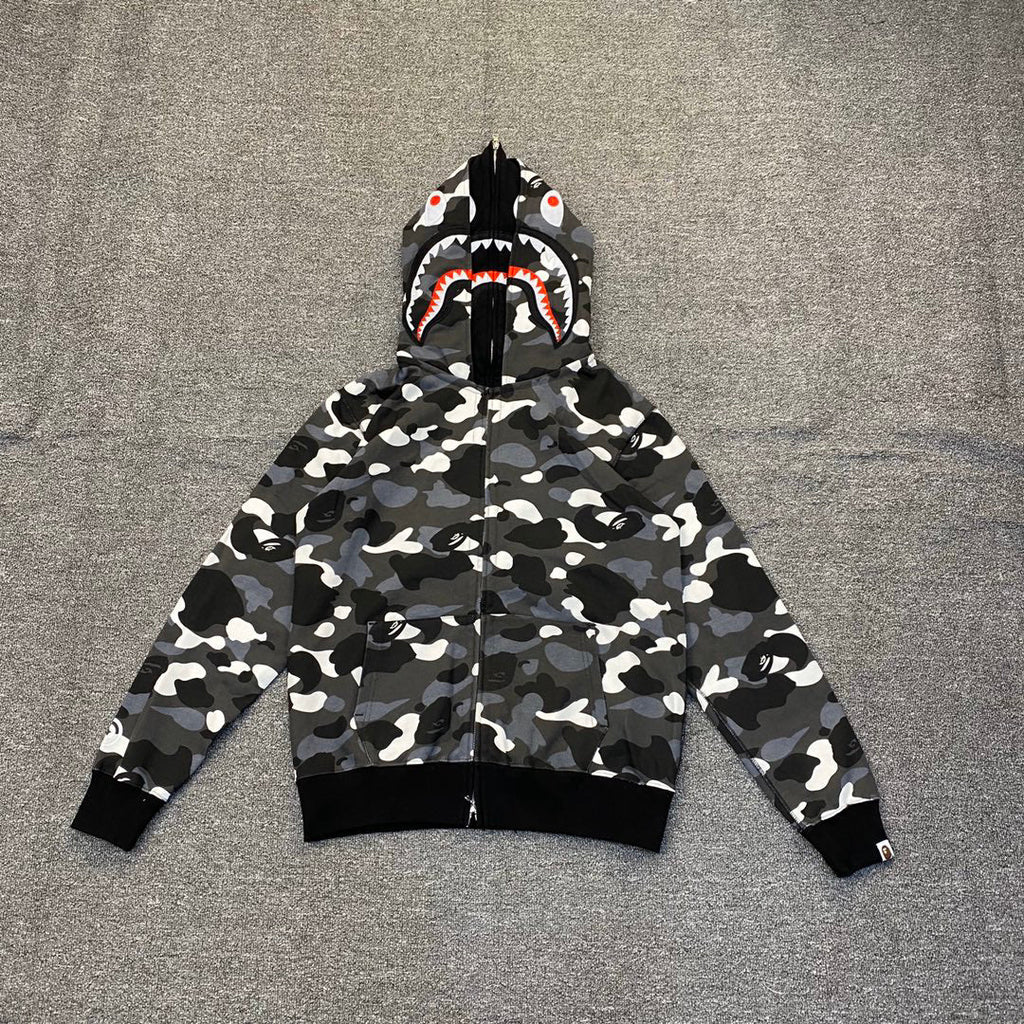 BAPE Shark Full-Zip Double Hood Glow-in-the-Dark City Camo Hoodie