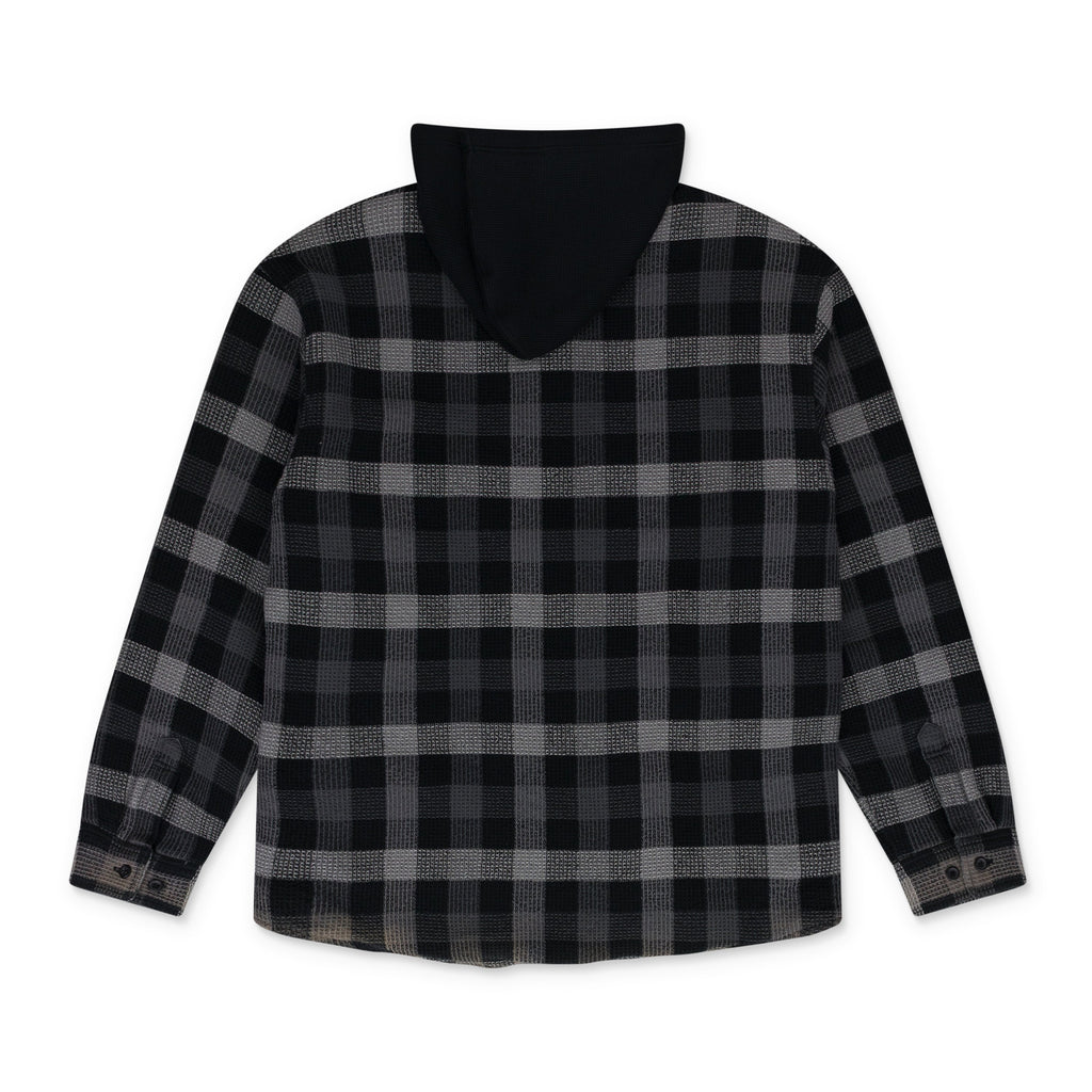 Black Multicolor Plaid Waffle Hooded Jacket