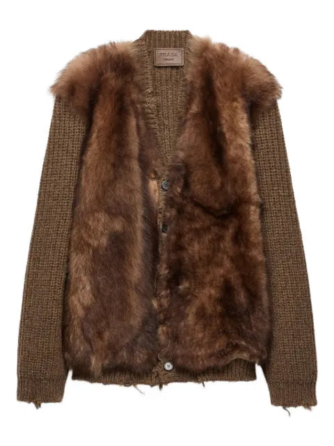 Prada shearling-trimmed wool cardigan