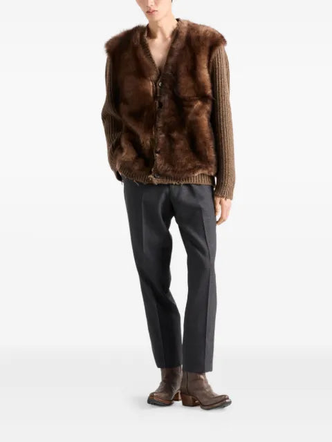 Prada shearling-trimmed wool cardigan