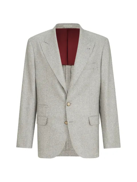 Brunello Cucinelli silk and cashmere cavalry tweed deconstructed blazer with large peak lapels