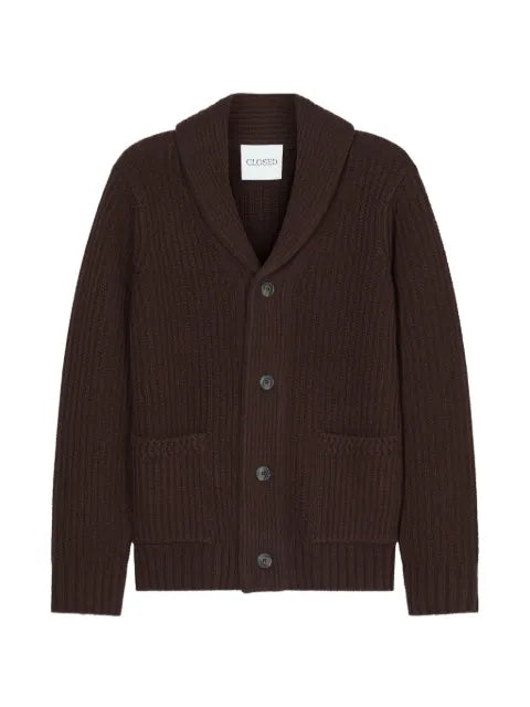 Closed ribbed shawl-collar cardigan