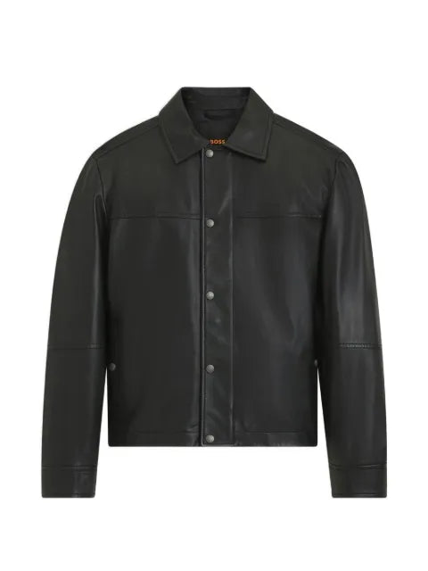 BOSS leather press-stud jacket