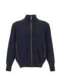 Paul & Shark ribbed-knit suede-panel cardigan