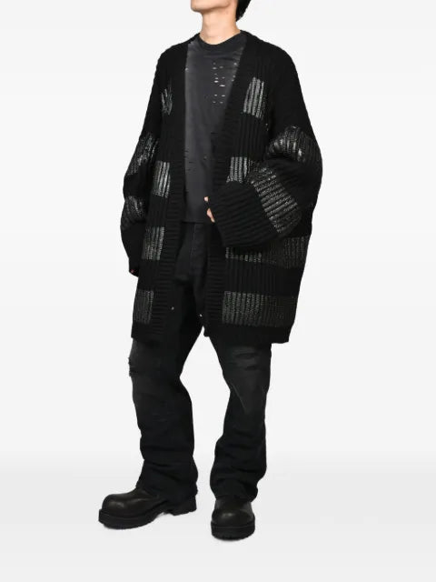 FILTH waxed-stripe ribbed-knit cardigan