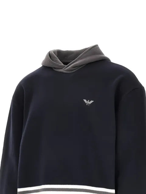 Emporio Armani logo-embroidered striped hoodie