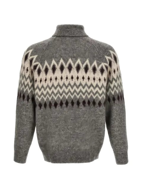 Brunello Cucinelli geometric-pattern raglan-sleeve sweater