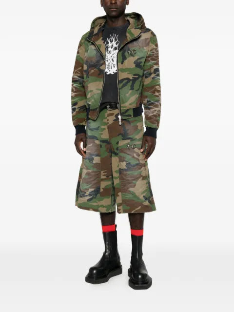 THUG CLUB camouflage-print skull-print hooded jacket