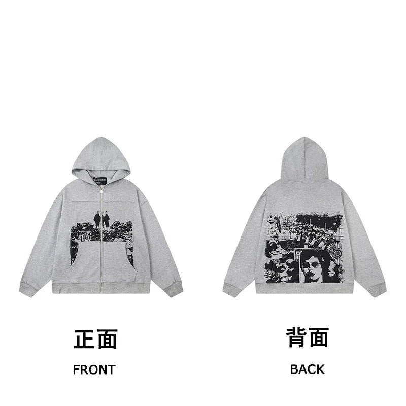ERD Landscape × Counterculture Zip-Up Hoodie — Flower Grey