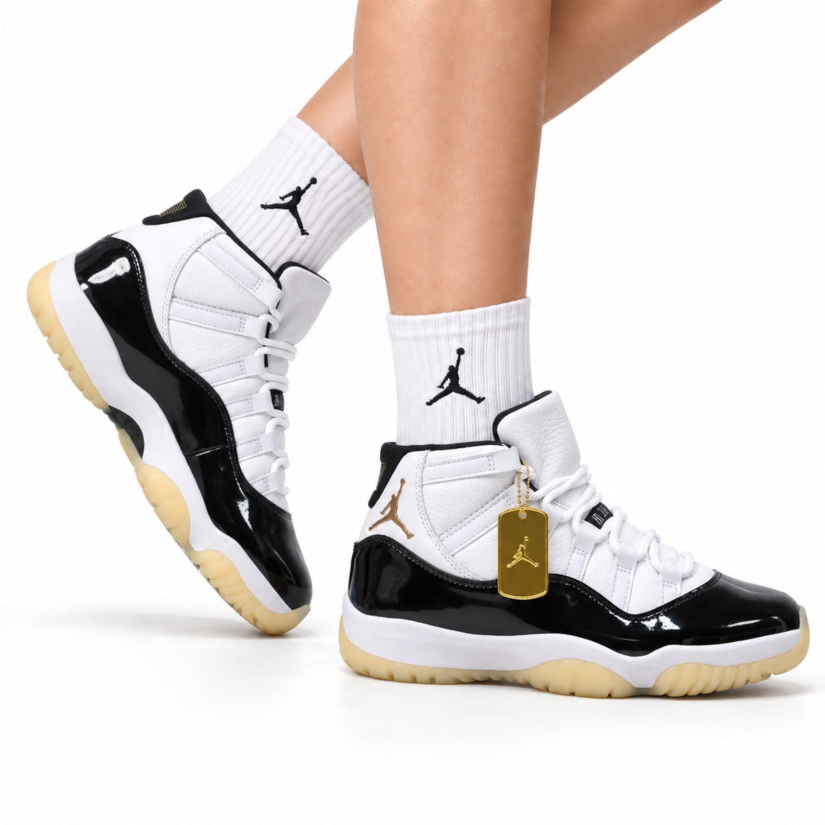Air Jordan 11 Retro White Black Sail and Gold Unisex Sneakers Style 03