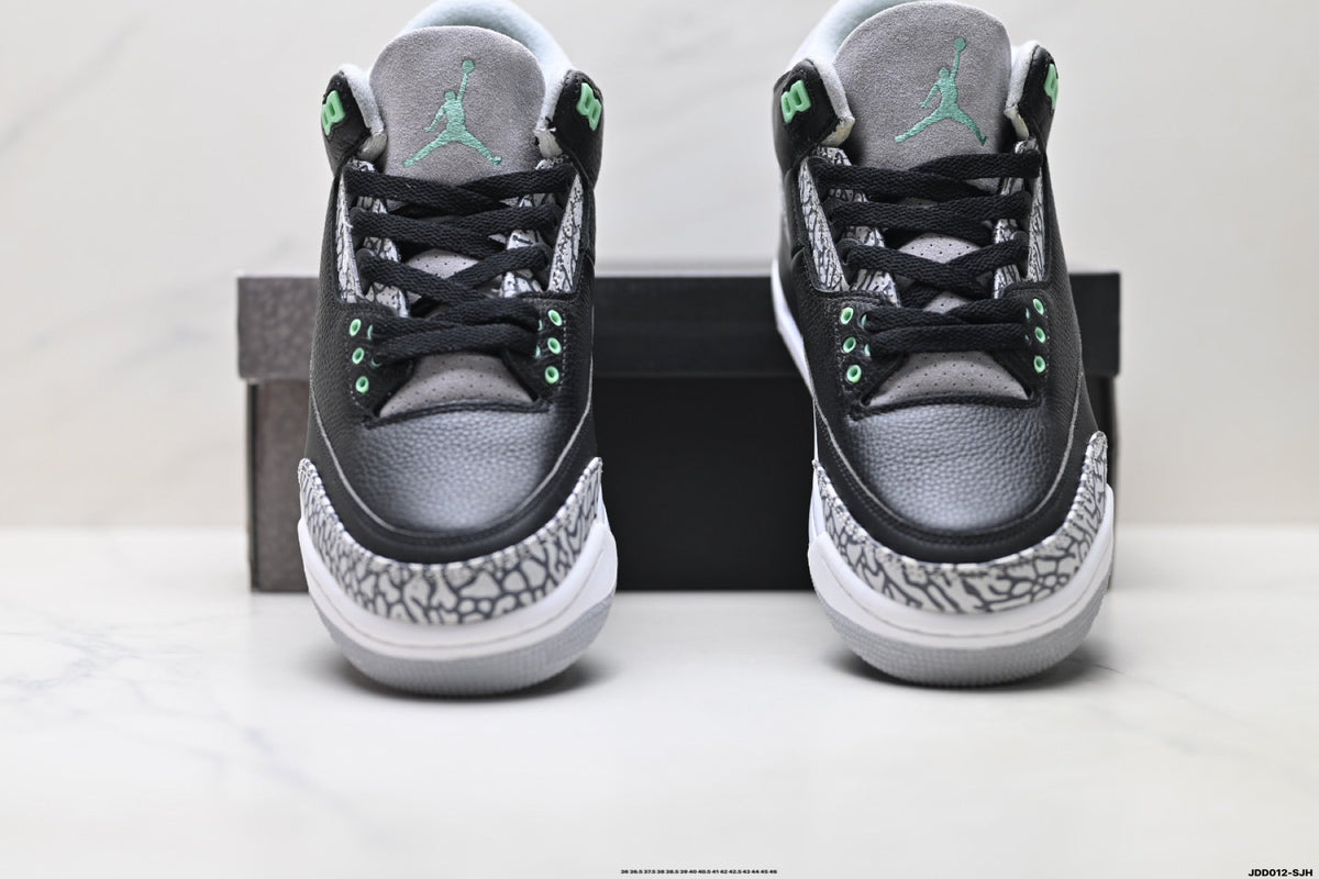 Air Jordan 3 Retro Black Green Cement Sneakers