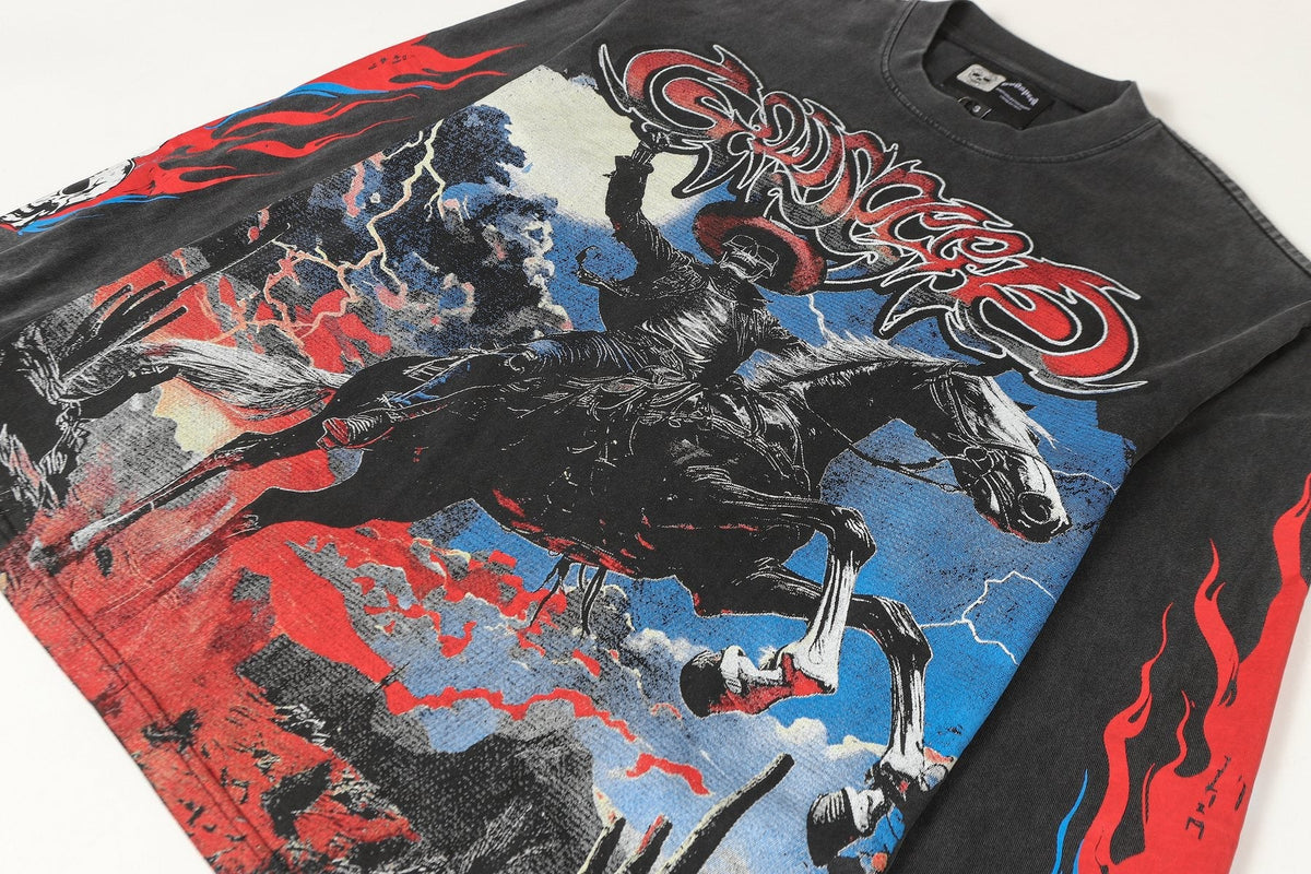 Godspeed Washed Black Cowboy Graphic Long-Sleeve T-Shirt