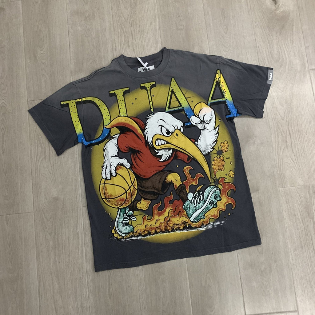 DUAA Washed Rhinestone Distressed Graphic T-Shirt