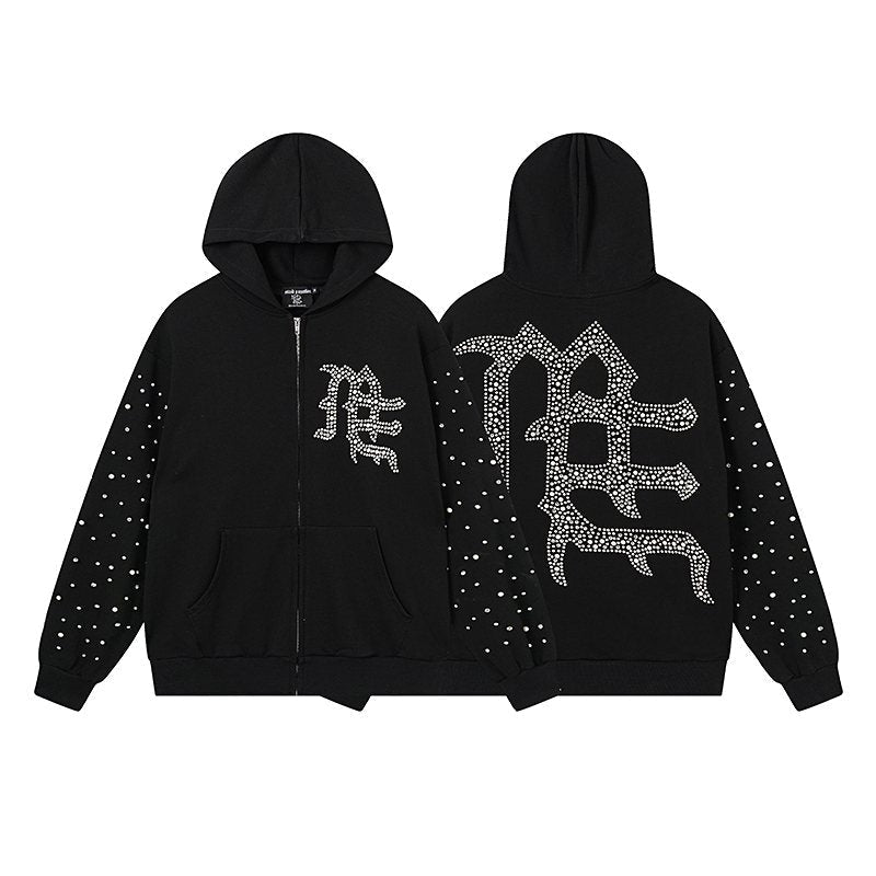 MIXED EMOTION Rhinestone Graphic Zip Hoodie
