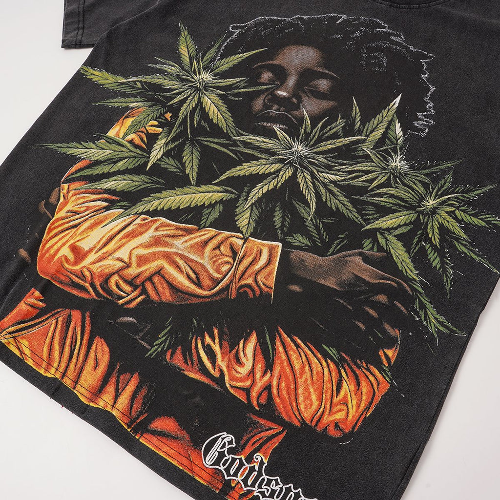 Godspeed Leaf Graphic Washed Black T-Shirt