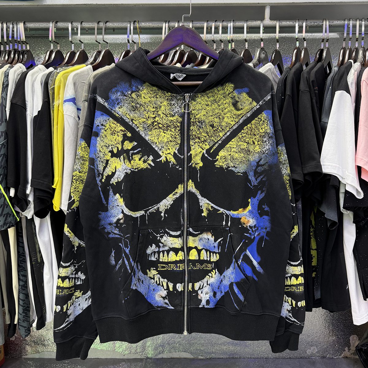 VALE USA Gravedigger Skull Graphic Zip Hoodie