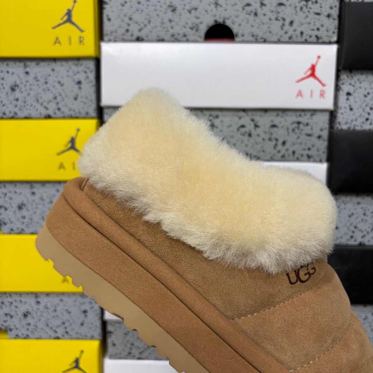 UGG Tazz Platform Slip-On Slipper – Suede Moccasin with Oversized Shearling Cuff & Platform Sole in Chestnut