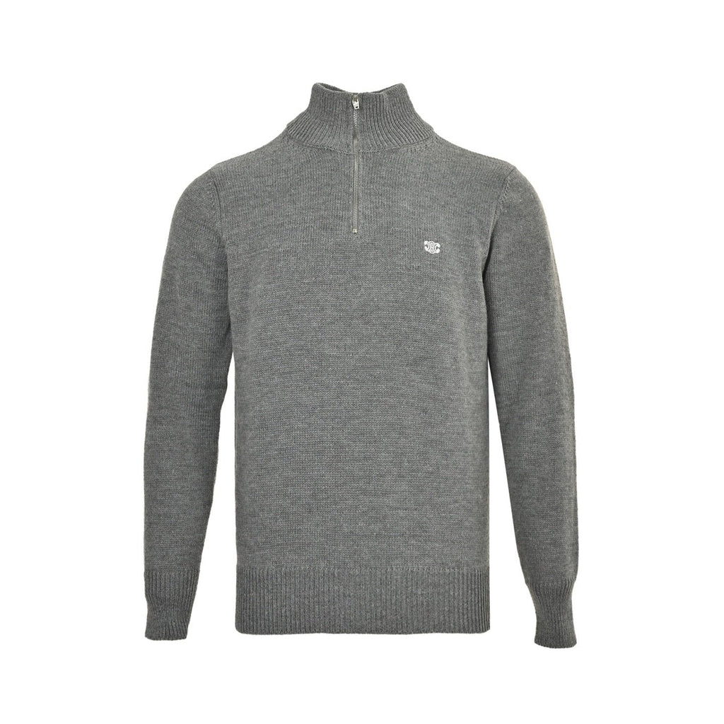 Celine Logo-Embroidered Wool & Cashmere Blend Half Zip Grey