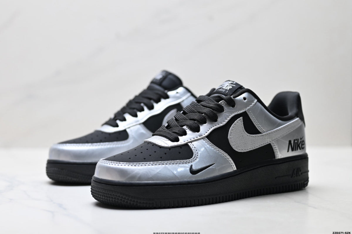 Nike Air Force 1 Low Black Silver Gray Unisex Sneakers Style 03
