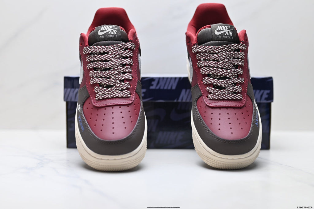 Nike Air Force 1 Low Burgundy Silver Unisex Sneakers Style 09
