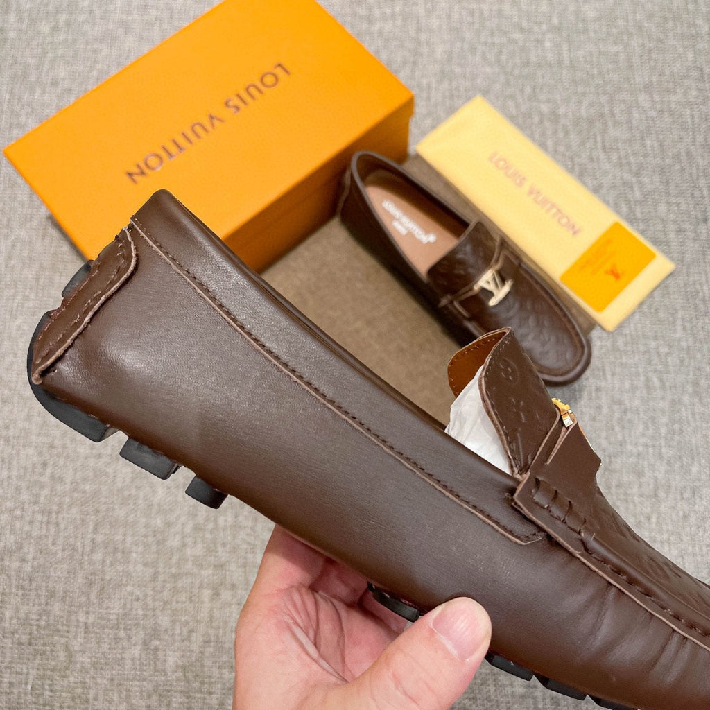 Louis Vuitton Men's Brown Embossed Hardware Loafers