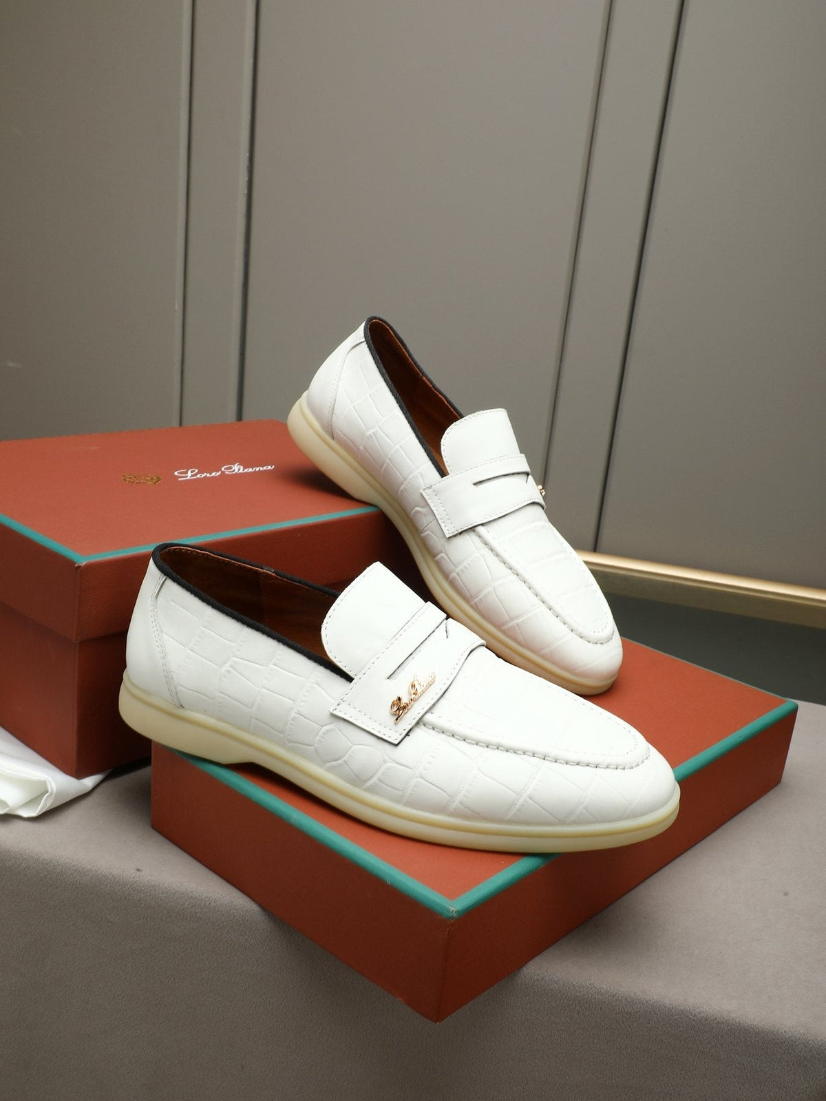 Loro Piana Men's White Textured Loafers