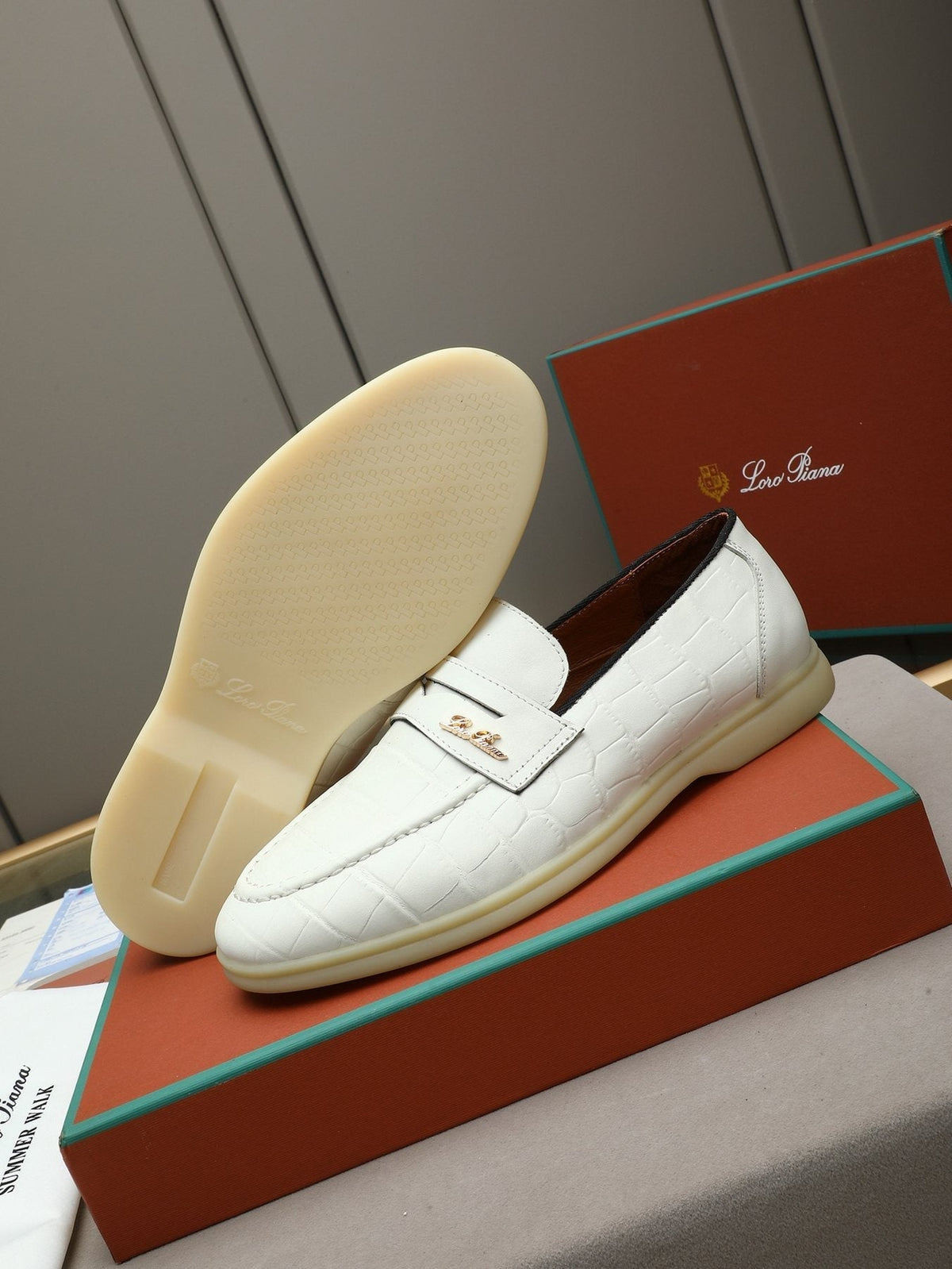 Loro Piana Men's White Textured Loafers