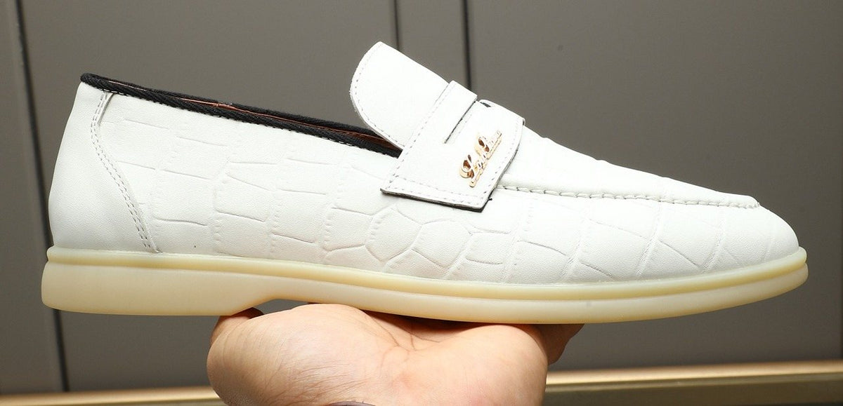 Loro Piana Men's White Textured Loafers