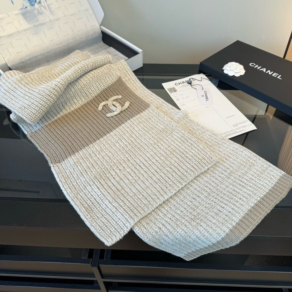 Chanel Rib-Knit Logo Scarf