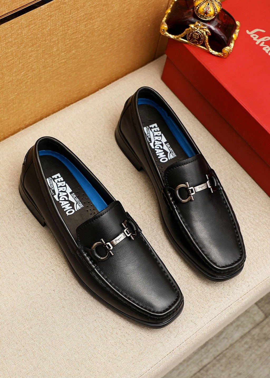 Ferragamo Black Metal-Bit Loafers - Apron Toe