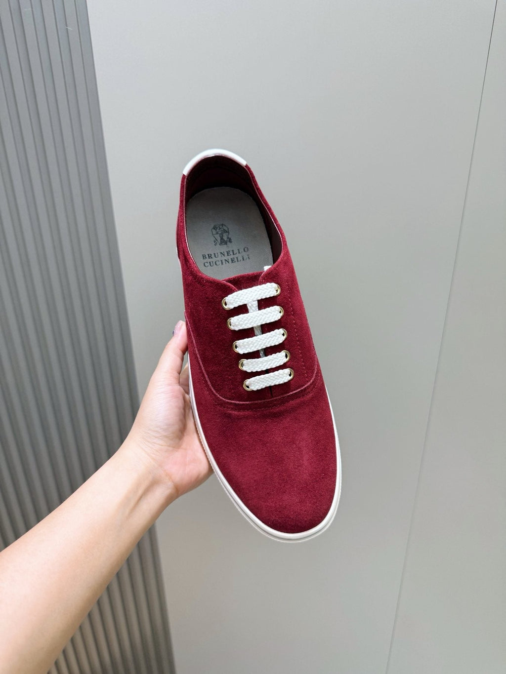 Brunello Cucinelli Burgundy Suede Low-Top Sneakers