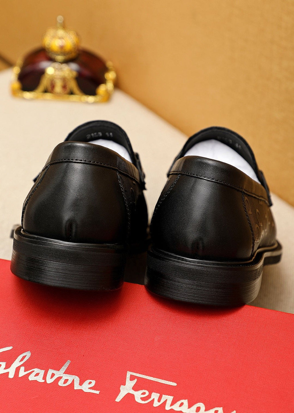 Ferragamo Black Embossed Buckle Loafers - Blue Leather Lining