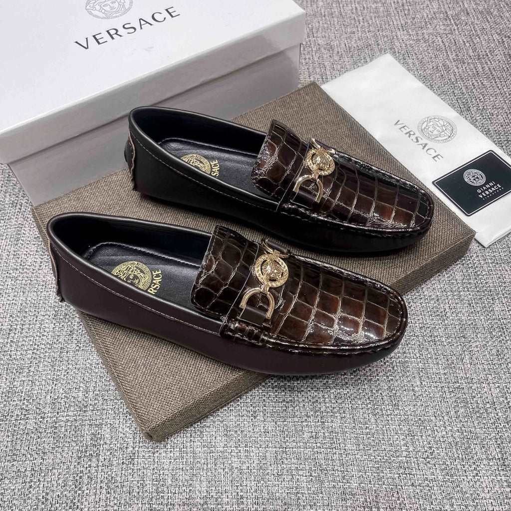 Versace Men's Dark Brown Croc-Embossed Loafers
