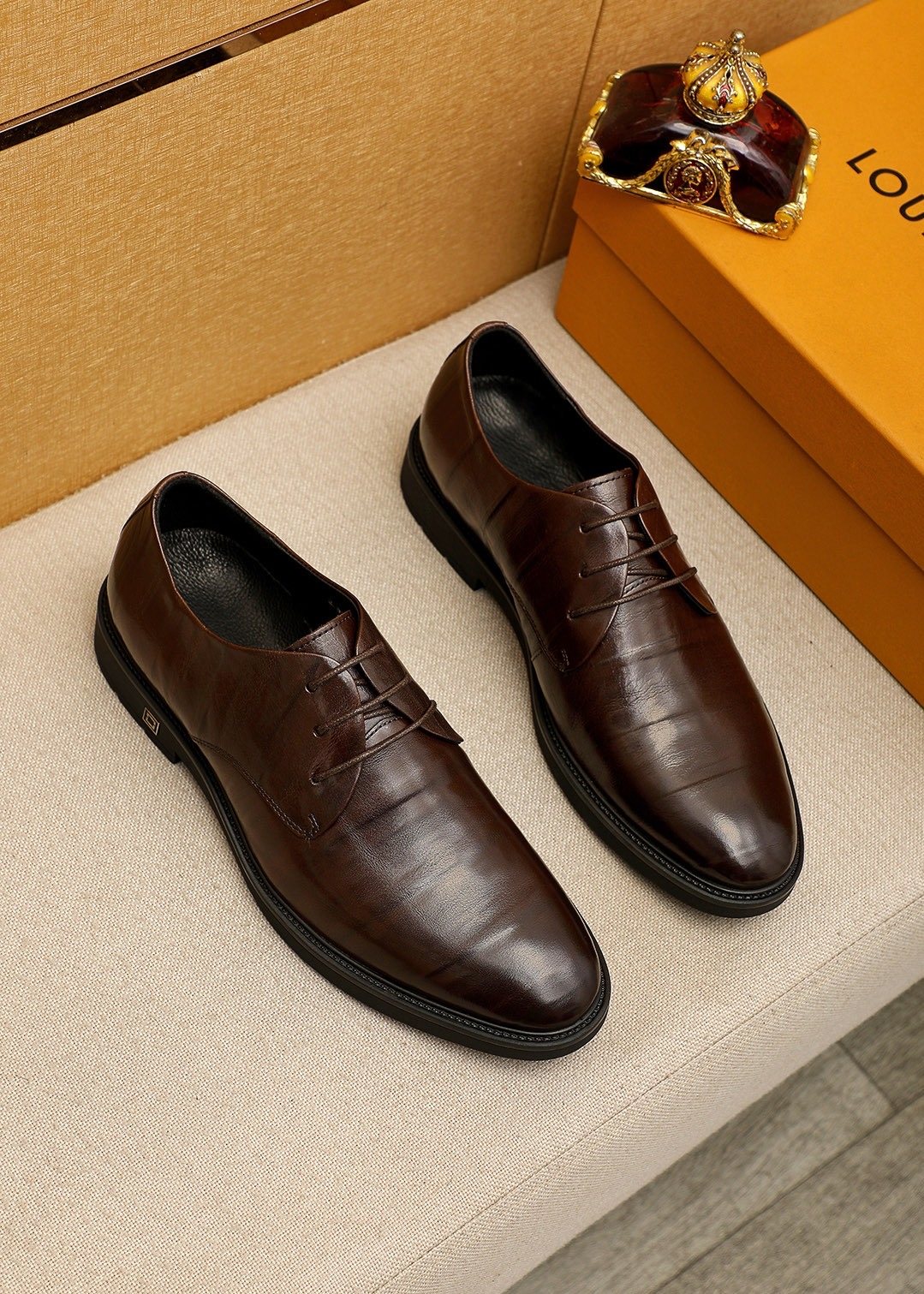Louis Vuitton Dark Brown Croc-Embossed Dress Shoes