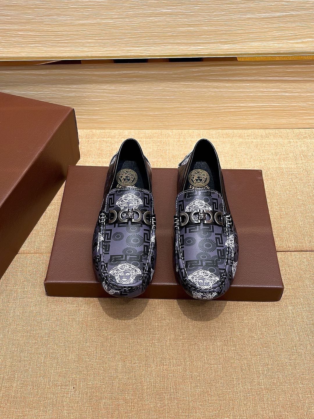 Versace Black and Gray Patterned Loafers
