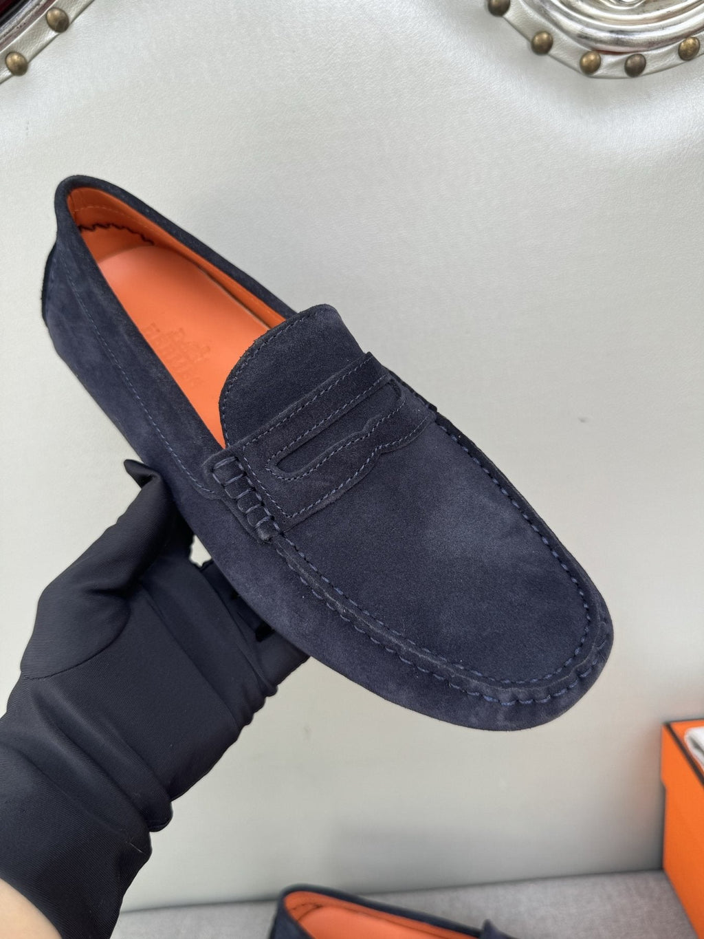 Hermès Men's Navy Suede Driving Loafers