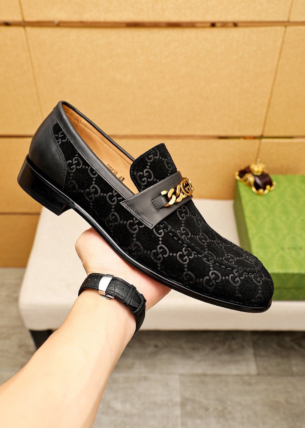 Gucci Black Patterned Loafers