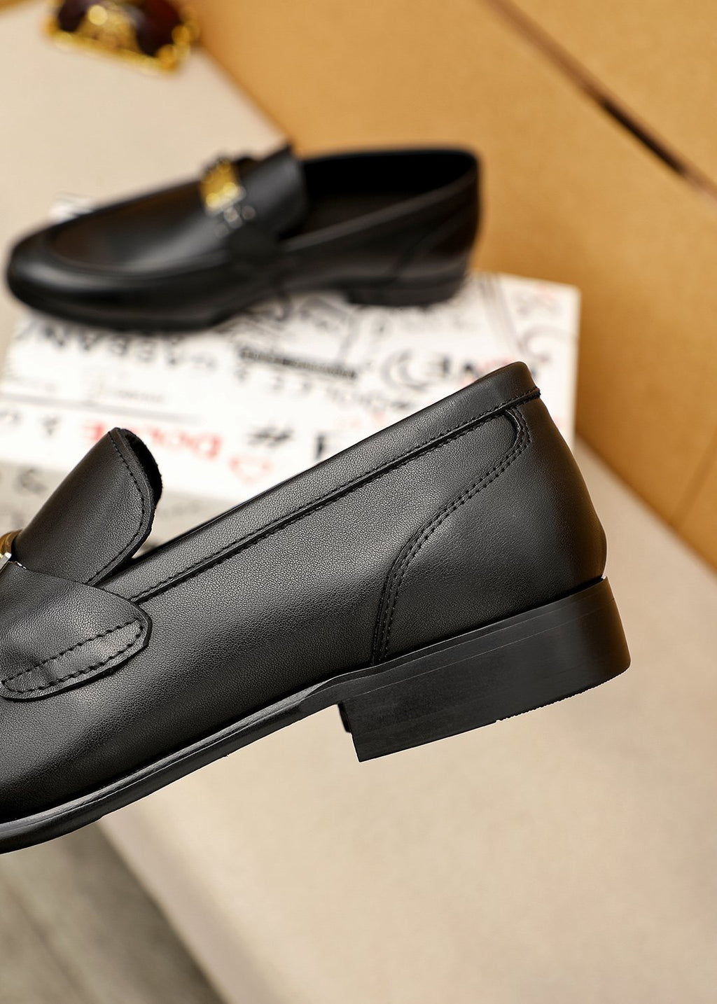 Black Gold-Tone Buckle Loafers