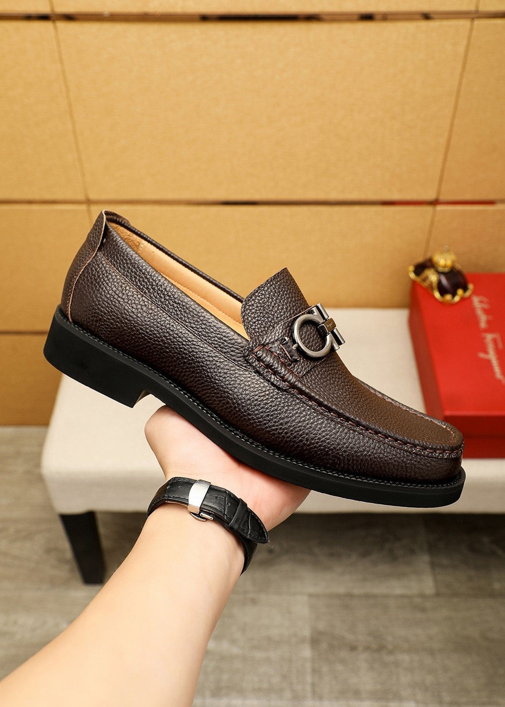 Ferragamo Dark Brown Leather Loafers