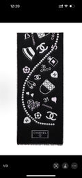 Chanel Black & White Printed Scarf