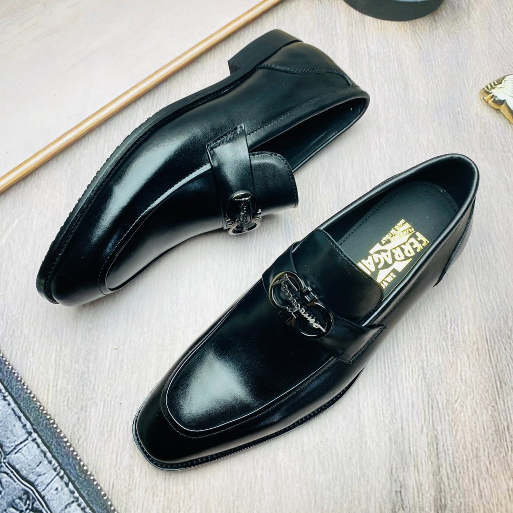 Ferragamo Black Metal-Accent Loafers