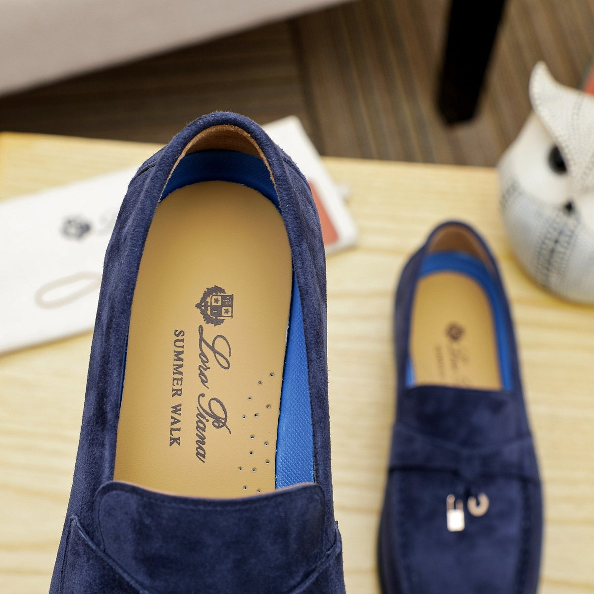 Loro Piana Navy Blue Metal-Bar Loafers