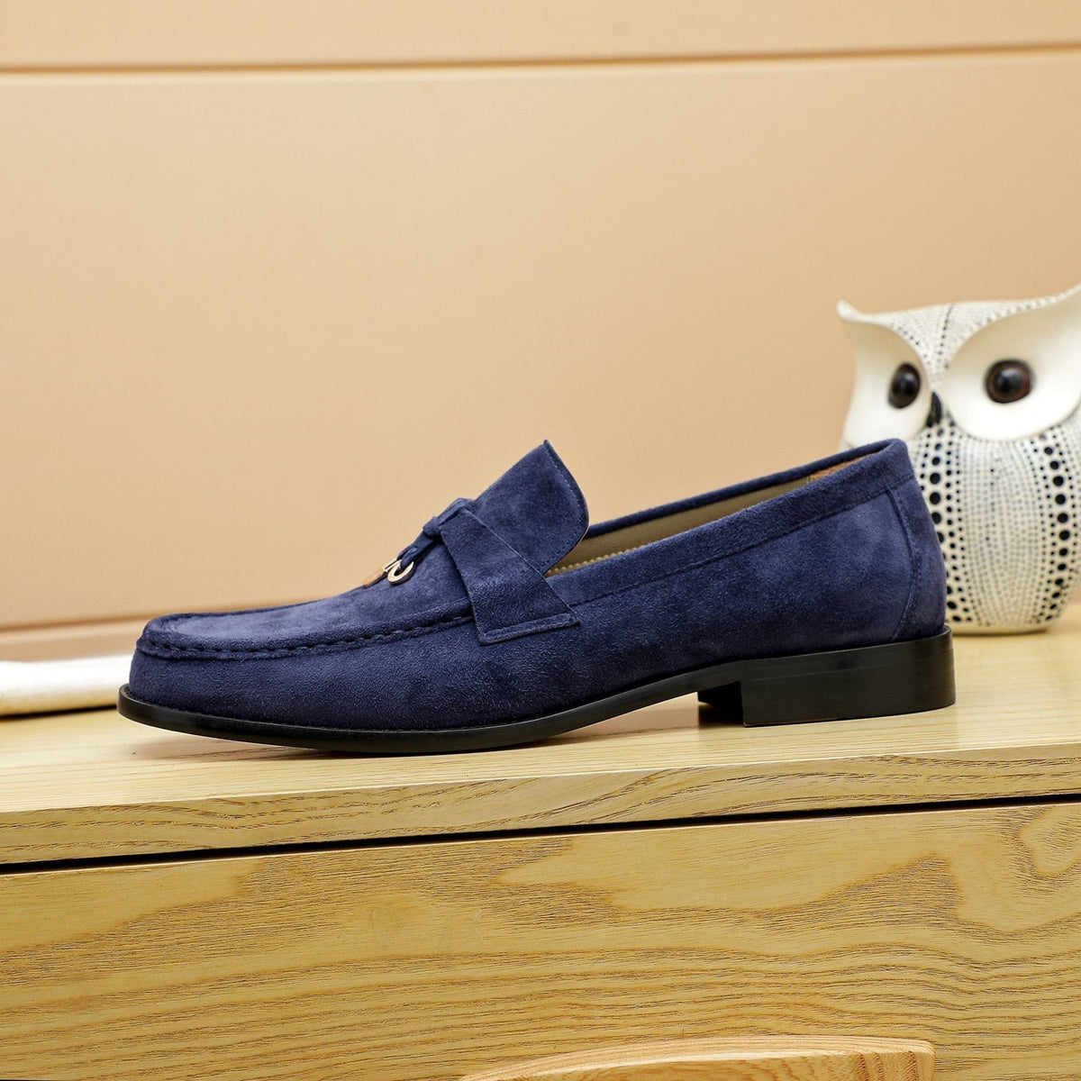 Loro Piana Navy Blue Metal-Bar Loafers